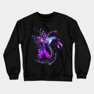 Hummingbird Holding Purple Ribbon Alzheimer's Awareness Crewneck Sweatshirt